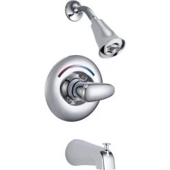 Delta Single Handle Tub and Shower Valve Trim with Metal Lever Handle and H2OKinetic Single Function Shower Head from the Commercial Series