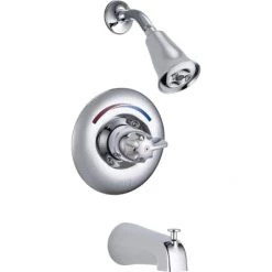 Delta Single Handle Tub and Shower Valve Trim with Metal Blade Handle and H2OKinetic Single Function Shower Head from the Commercial Series