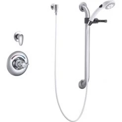 Delta Single Handle Shower Valve Trim with Personal Hand Shower 24" Grab / Slide Bar and Metal Blade Handles Less Shower Head from the Commercial Series