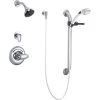 Delta Single Handle Shower Valve Trim with 1.5GPM Single Function Shower Head Personal Hand Shower 24" Grab / Slide Bar and Metal Lever Handles from the Commercial Series