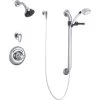 Delta Single Handle Shower Valve Trim with 1.5GPM Single Function Shower Head Personal Hand Shower 24" Grab / Slide Bar and Metal Blade Handles from the Commercial Series