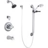 Delta Single Handle Tub and Shower Valve Trim with 1.5GPM Single Function Shower Head 24" Grab / Slide Bar and Metal Lever Handle from the Commercial Series
