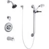 Delta Single Handle Tub and Shower Valve Trim with 1.5GPM Single Function Shower Head 24" Grab / Slide Bar and Metal Blade Handle from the Commercial Series