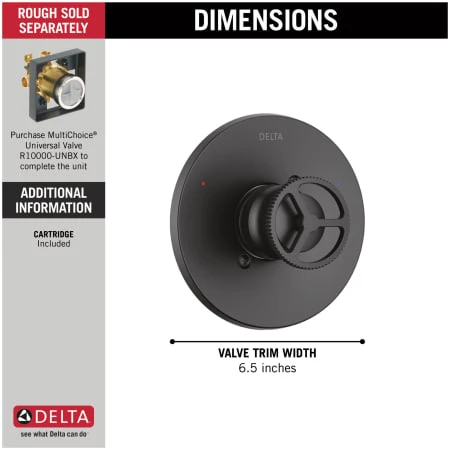 Delta Trinsic Pressure Balanced Valve Trim Only with Single Wheel Handle - Less Rough In 2 Delta Trinsic Pressure Balanced Valve Trim Only with Single Wheel Handle - Less Rough In - Image 2