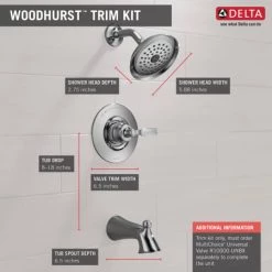 Delta Woodhurst Tub and Shower Trim Package with 1.75 GPM Single Function Shower Head -Delta Faucet Store delta t14432 dimensions view 43