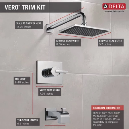 Delta Vero Monitor 14 Series Single Function Pressure Balanced Tub and Shower - Less Rough-In Valve 6 Delta Vero Monitor 14 Series Single Function Pressure Balanced Tub and Shower - Less Rough-In Valve - Image 6