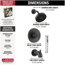 Delta Trinsic Tub and Shower Trim Package with 1.75 Single Function Shower Head and H2Okinetic Technology -Delta Faucet Store delta t14458 alternate image 133