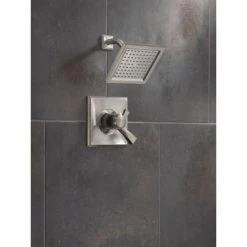 Delta Dryden Monitor 17 Series Dual Function Pressure Balanced Shower Only with Integrated Volume Control - Less Rough-In Valve -Delta Faucet Store delta t17251 installed shower head in brilliance stainless 175
