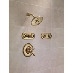 Delta Linden Monitor 17 Series Dual Function Pressure Balanced Shower Only with Integrated Volume Control - Less Rough-In Valve -Delta Faucet Store delta t17294 installed shower system in champagne bronze 1938