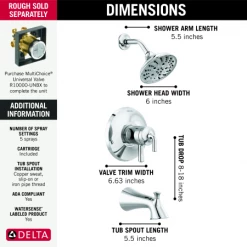 Delta Kayra Monitor 17 Series Dual Function Pressure Balanced Valve Tub and Shower with Integrated Volume Control - Less Rough-In Valve -Delta Faucet Store delta t17433 alternate image 75