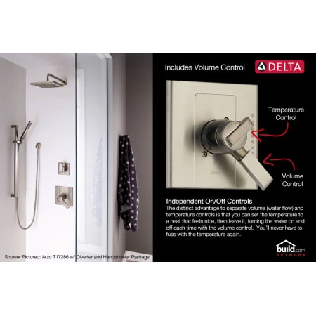Delta Lahara TempAssure 17T Series Dual Function Thermostatic Mixing Valve Trim Only with Integrated Volume Control - Less Rough-In Valve 2 Delta Lahara TempAssure 17T Series Dual Function Thermostatic Mixing Valve Trim Only with Integrated Volume Control - Less Rough-In Valve - Image 2