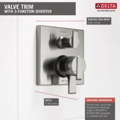Delta Ara 17 Series Pressure Balanced Valve Trim with Integrated Volume Control and 3 Function Diverter for Two Shower Applications - Less Rough-In -Delta Faucet Store delta t27867 alternate view 250