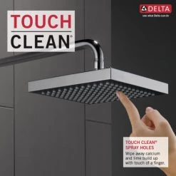 Delta 1.75 GPM Universal 8" Wide Single Function Shower Head with Touch-Clean® Technology - Limited Lifetime Warranty 10 Delta 1.75 GPM Universal 8" Wide Single Function Shower Head with Touch-Clean® Technology - Limited Lifetime Warranty -Delta Faucet Store rp50841 touchcleanshowers infographic